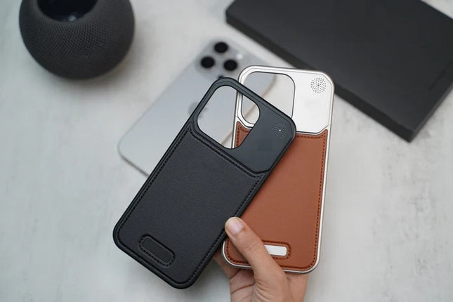 Apple iPhone Pro  Super Slim AeroFLex Metal Frame Less Vegan Leather Case with Magsafe - Grey