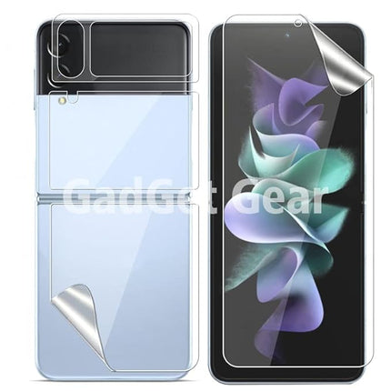 Unbreakable Screen Protector Hydrogel Membrane Compatible with Samsung Galaxy Z Flip 3 Covers Front and Back Screen | Edge to Edge Coverage with Easy Installation Kit (Clear)