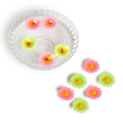 6 Pieces Wax Floating Candles Pack of 1(6 pc Each), Colorful Accents Floral Designed Floating Candles for Diwali Home Restaurant Decor