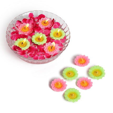 6 Pieces Wax Floating Candles Pack of 1(6 pc Each), Colorful Accents Floral Designed Floating Candles for Diwali Home Restaurant Decor