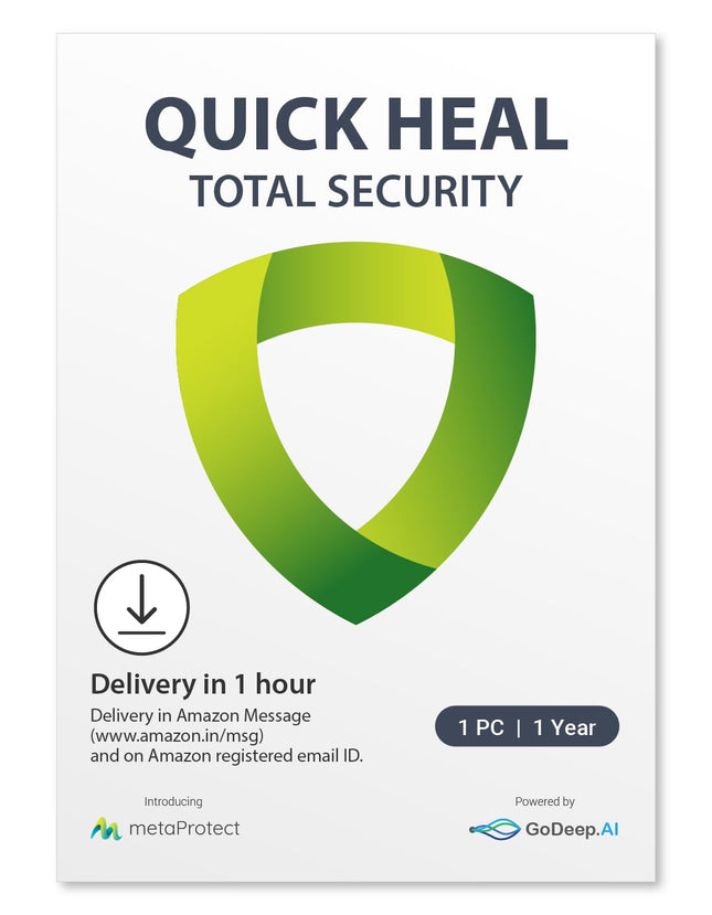 Quick Heal | Total Security | 1 User | 1 Year | AI Based Device Security for Windows PC | Banking and Browsing Protection | Dark Web Monitoring and Parental Control