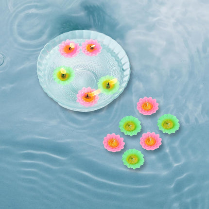 6 Pieces Wax Floating Candles Pack of 1(6 pc Each), Colorful Accents Floral Designed Floating Candles for Diwali Home Restaurant Decor