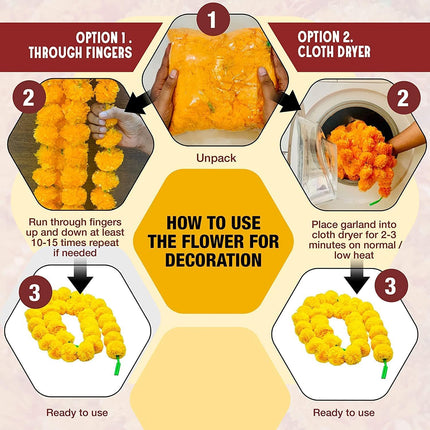 Artificial Flowers for Decoration,Marigold Garlands Decoration Home Decor Items,Diwali Decoration Items for Home Decor,Pooja Room Decoration Items,Ganpati Decoration( Pack of 2)(1 Pair)