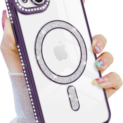 Case Compatible with iPhone Cute Soft Clear Rhinestone Diamond Glitter Cover Women & Girls Compatible with MagSaf Camera Lens Protection