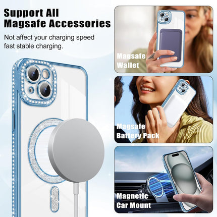 Case Compatible with iPhone Cute Soft Clear Rhinestone Diamond Glitter Cover Women & Girls Compatible with MagSaf Camera Lens Protection